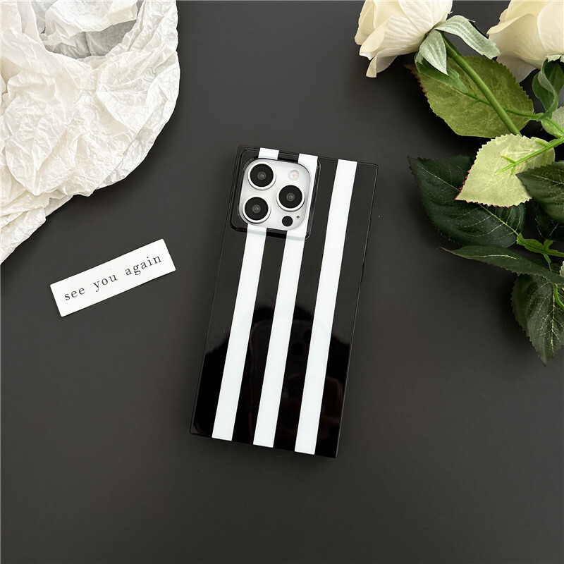 Vintage Black White Wave Pattern 17 Pro Max, Shockproof Square with Vertical Stripes for iPhone 16 and 15, Soft Cross-Border Case