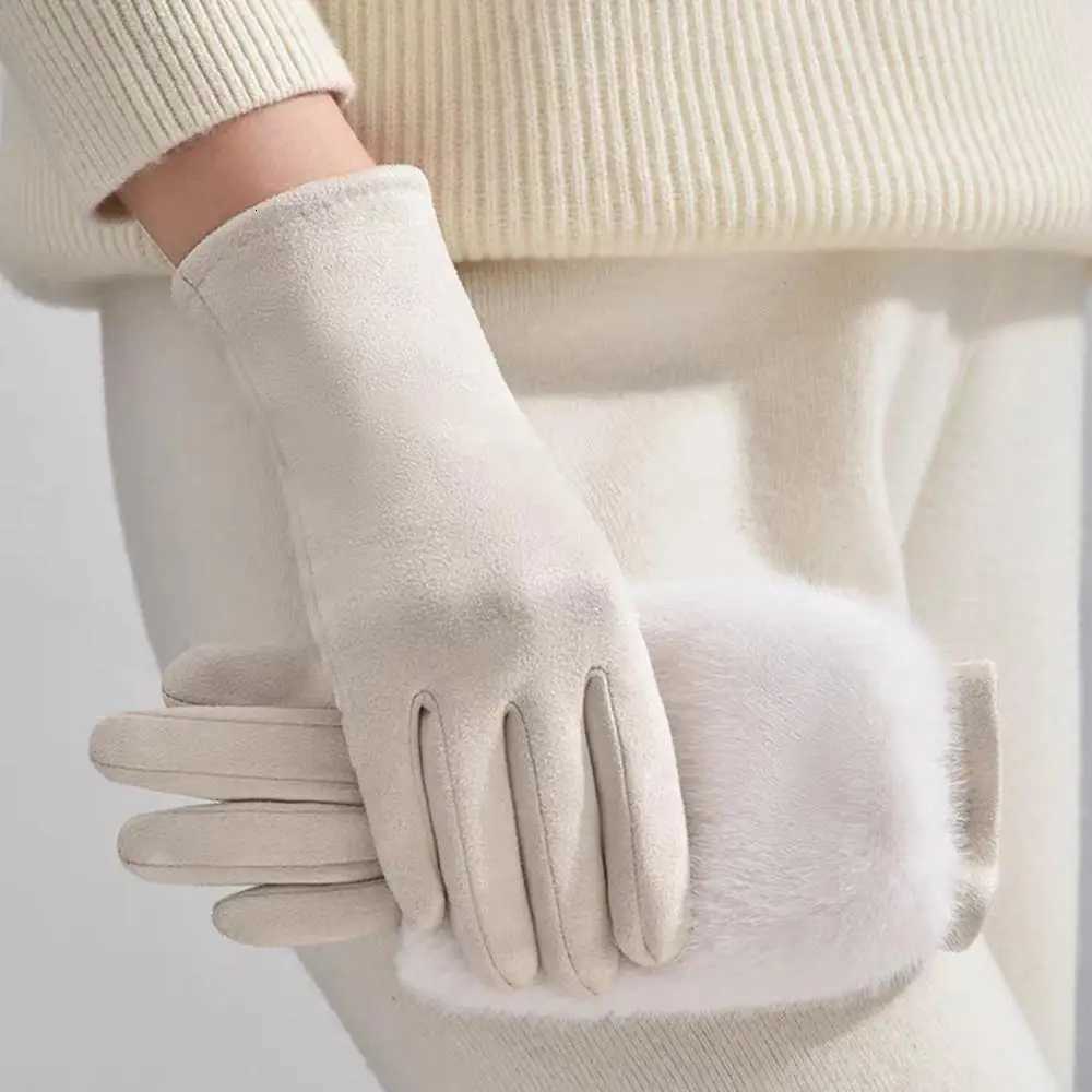 Suede Gloves Rabbit Fur Gloves Touch Screen Hand Protection Riding Cold-proof Warm Windproof Thickened Women Fur Gloves Y251211