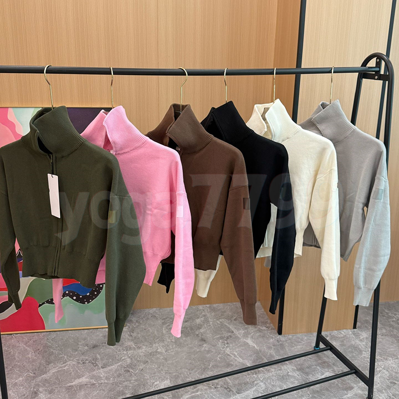 Yoga Knit Full Zip Jacket Casual Short Hoodie Zipper Knitted Lapel Jacket Open Front Cardigan Cropped Hoodie Solid Color Versatile Long Sleeve Sweater for Women