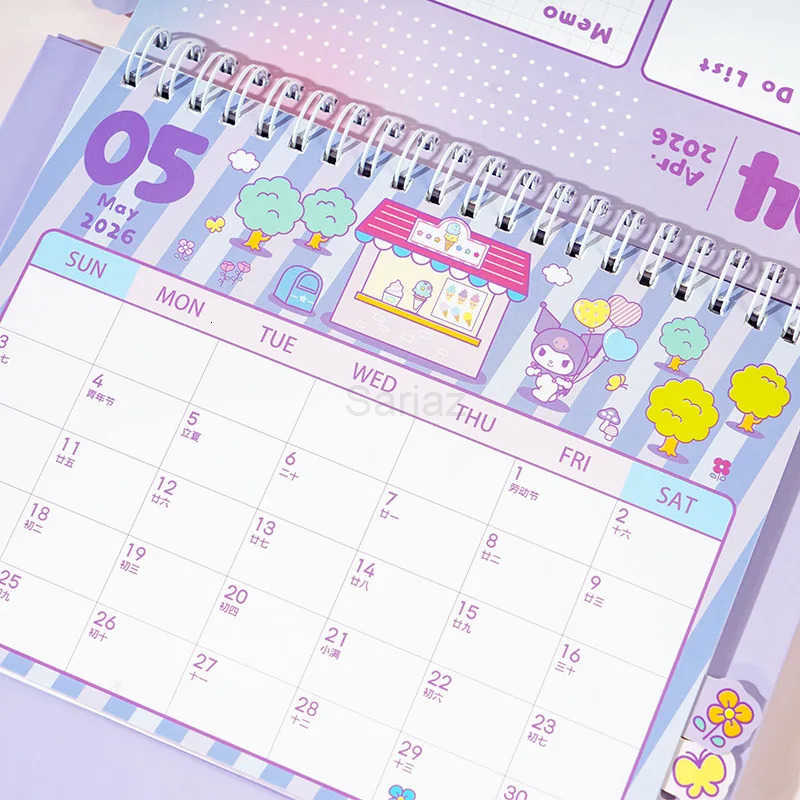 Sanrio 2026 New Hello Kitty KUROMI Cinnamonroll MELODY Cute Series Small Calendar Student Memo Office Desktop Vertical Calendar H2512121