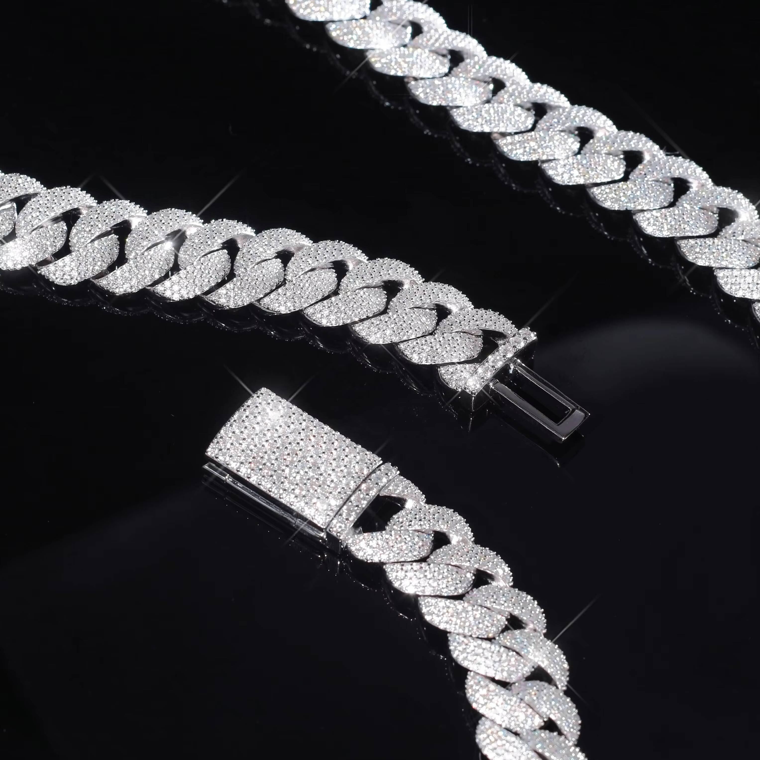 12MM Vvs Iced Out Chain Studded Miami Cuban Link Chain 925 Sterling Silver Moissanite Cuban Chain