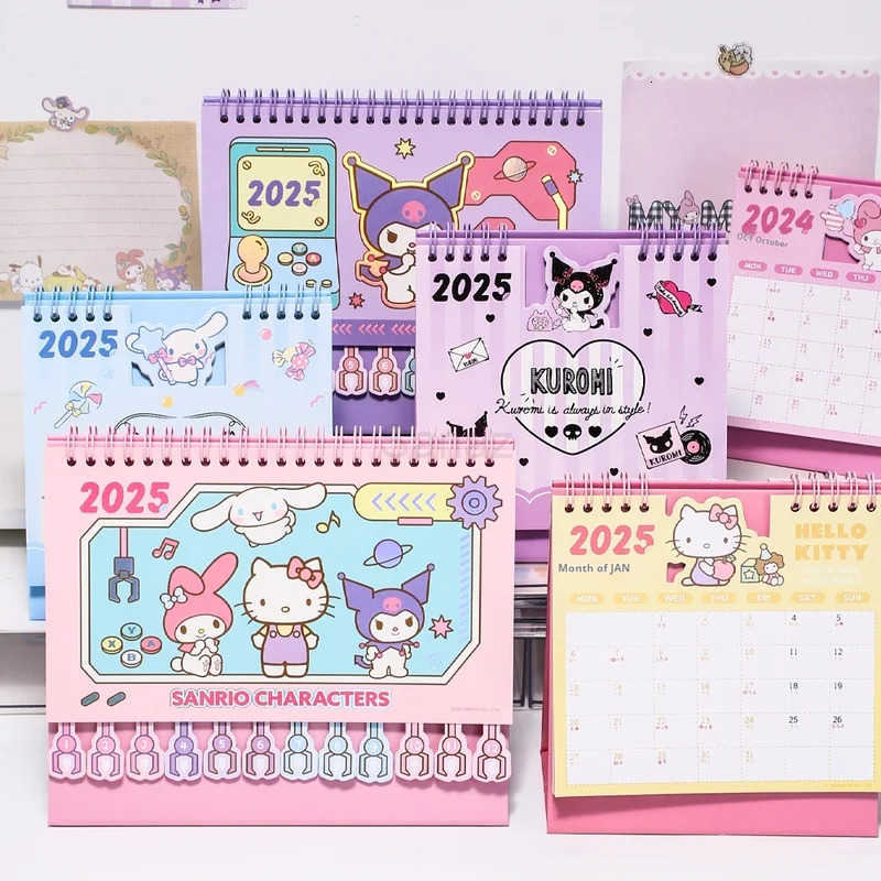 Sanrio 2025 Desktop Calendar Anime Kuromi Cinnamoroll My Melody Hello Kitty Calendar Kawaii Desktops Decoration Christmas Gifts H251212