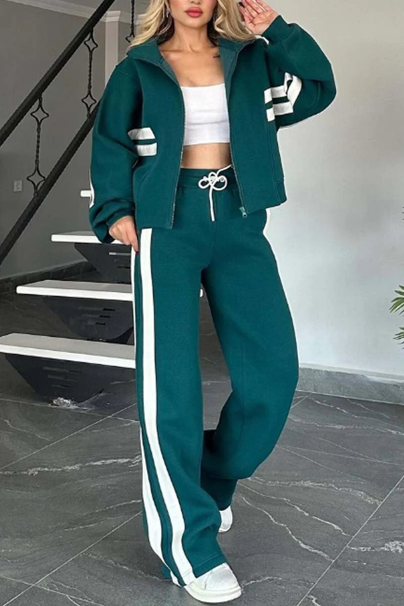 Women's Tracksuits Striped Zipper Coat Sweatpants Two Piece Set Women Casual Batwing Sleeve Sports Jacket Outfits Autumn Winter Sweatshirt Fashio
