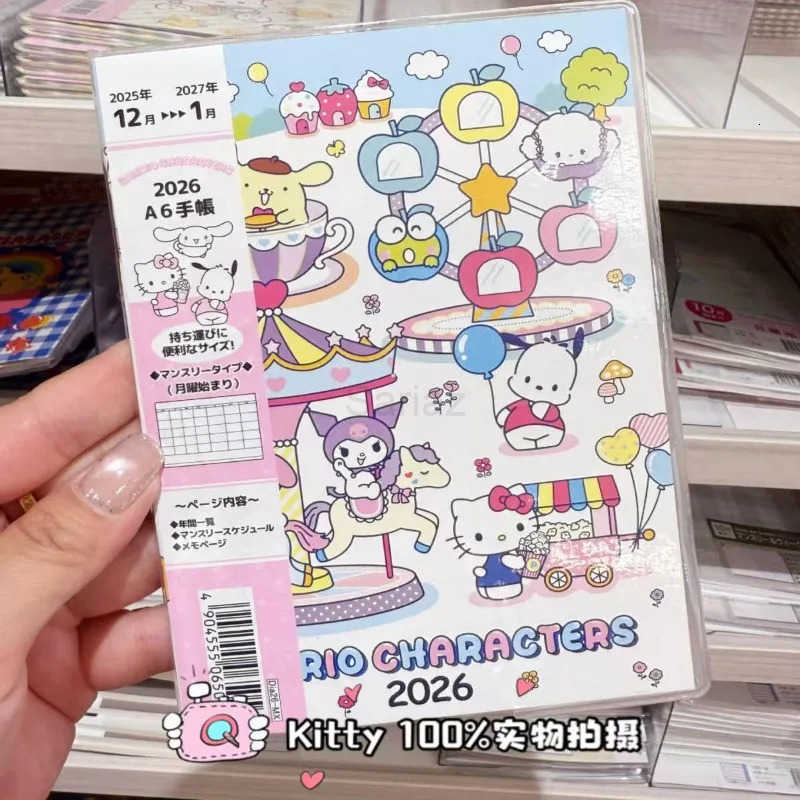Sanrio 2026 Calendar Planner A6 Japanese-Made Notebook Melody Kuromi Cinnamoroll Pochacco Hangyodon Planner Toys Friends Birthday Gifts H251212