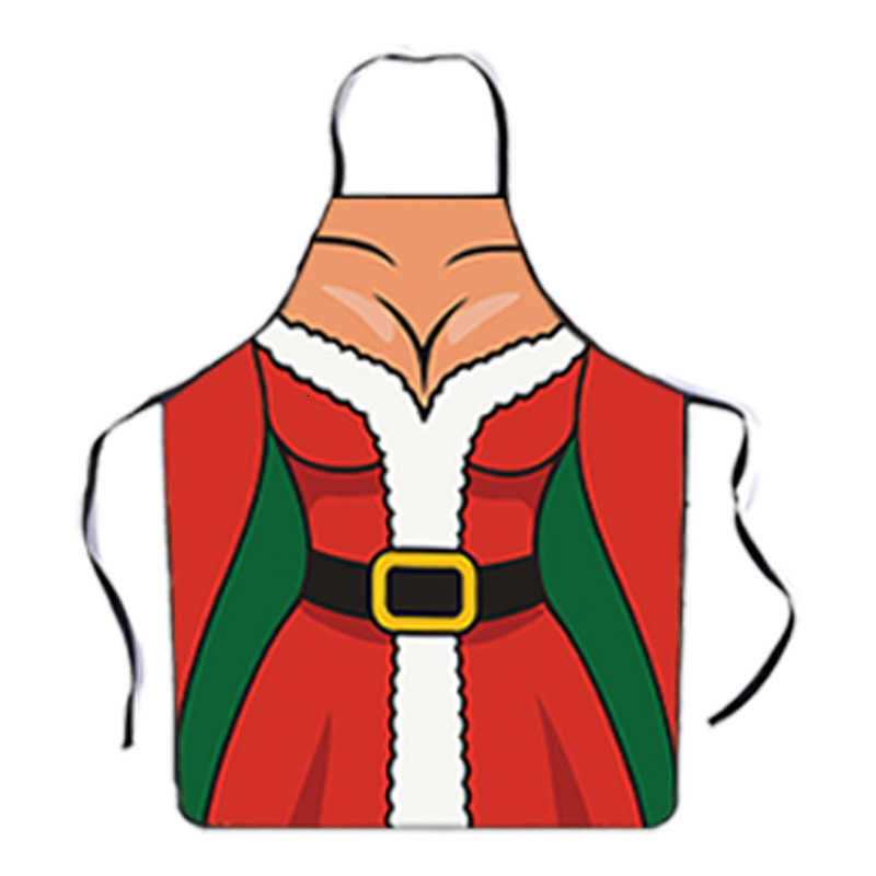 Christmas decorative fabric printed decorative apron with tie straps and waistband for waterproof and oil-resistant use H250823