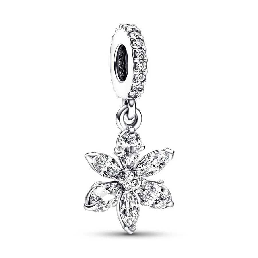Hot S Sier-Plated Sparkling Hearium ClusterSnowflake Mini Murano Charm Bead Fit Sier Bracelet Jewelry Y251212