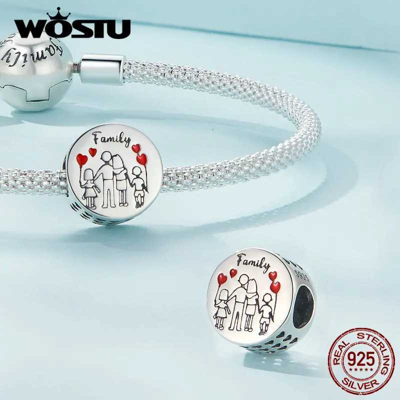 WOSTU 925 Sterling Sier Family Charm Plated Platinum Beads Fit Bracelet Pendant Mother DIY Jewelry Y251212