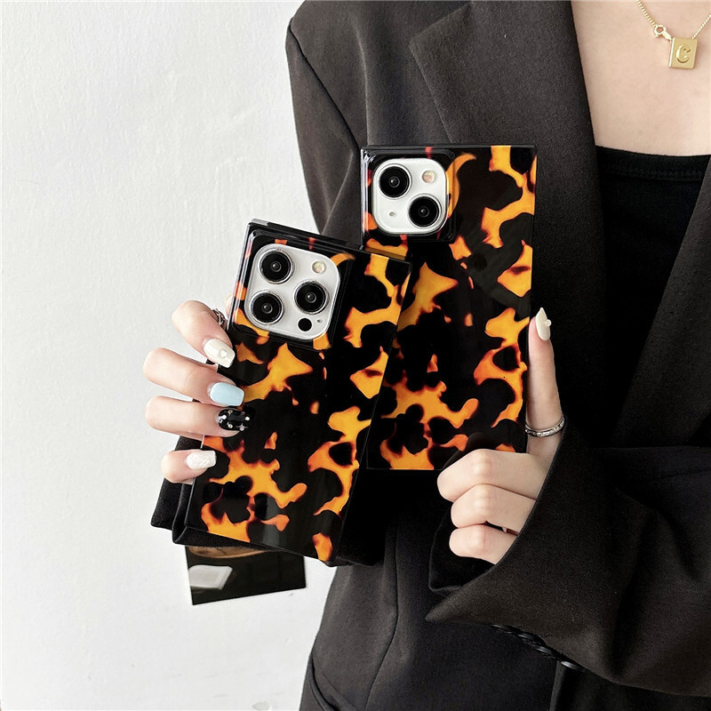 European and American Style Personality Lava Flame Pattern Compatible with iPhone 17 Apple 16 Pro Max Phone Case Tortoiseshell Square 15 Soft