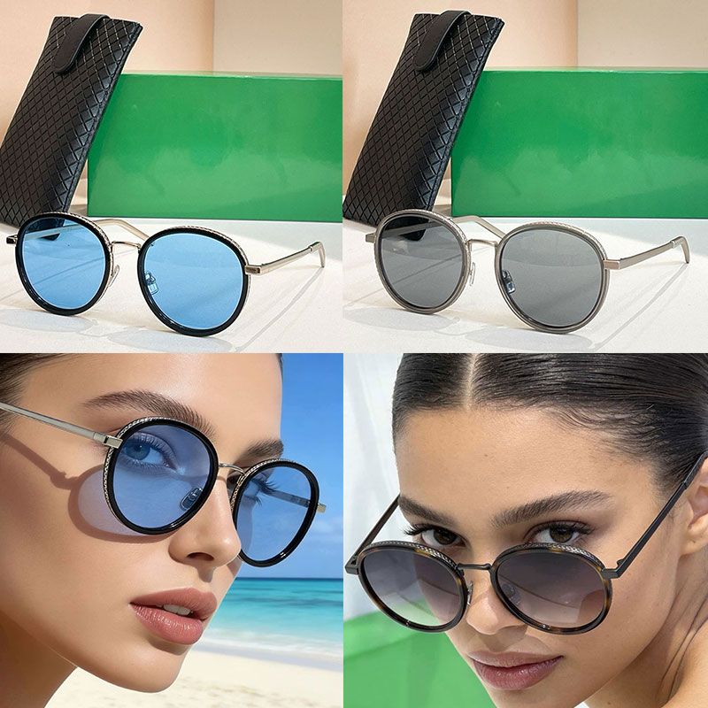 New Trendy Womens Sunglasses Metal Round Luxury Frame Outdoor Sunshade Travel Beach Neutral Style BV1428OA Special Box