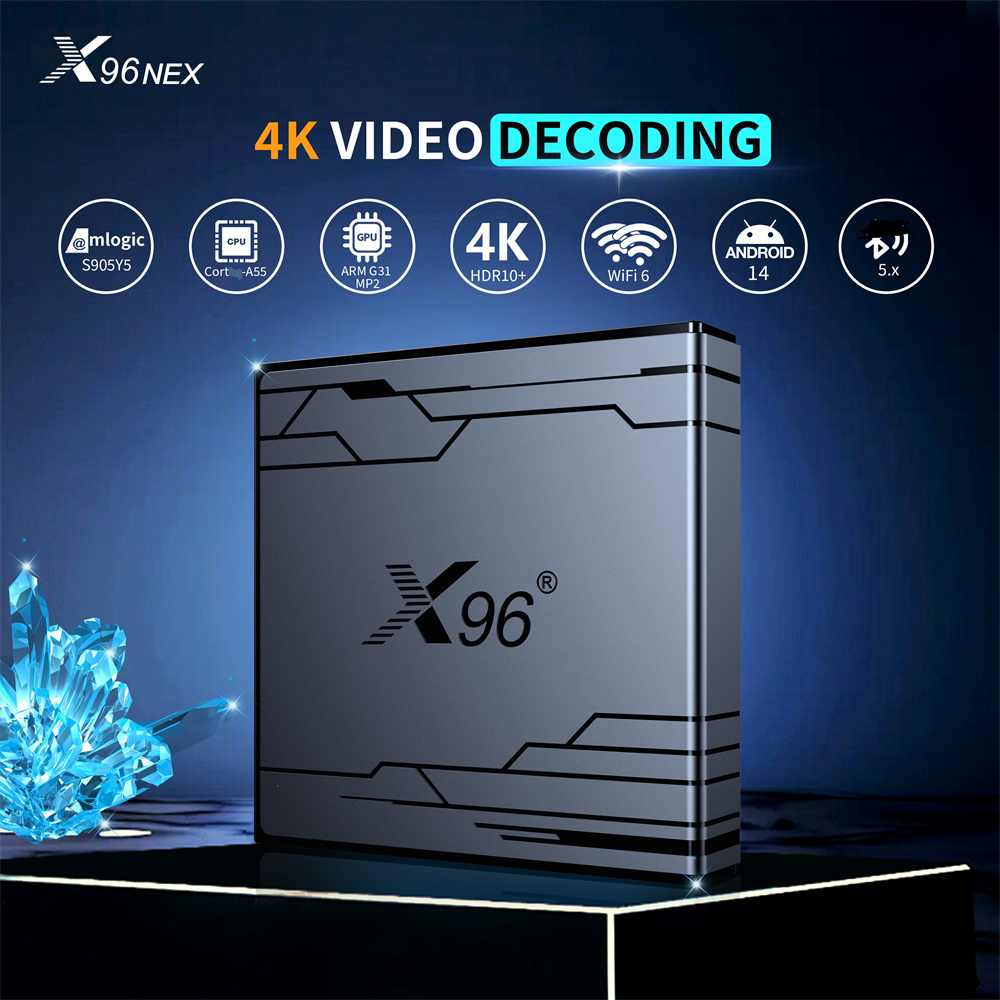 X96 NEX Amlogic S905Y5 4K HDR10+ Resolution Android 14 Voice Control 4G 32GB Set Top Box WiFi 6 100M LAN BT5.x
