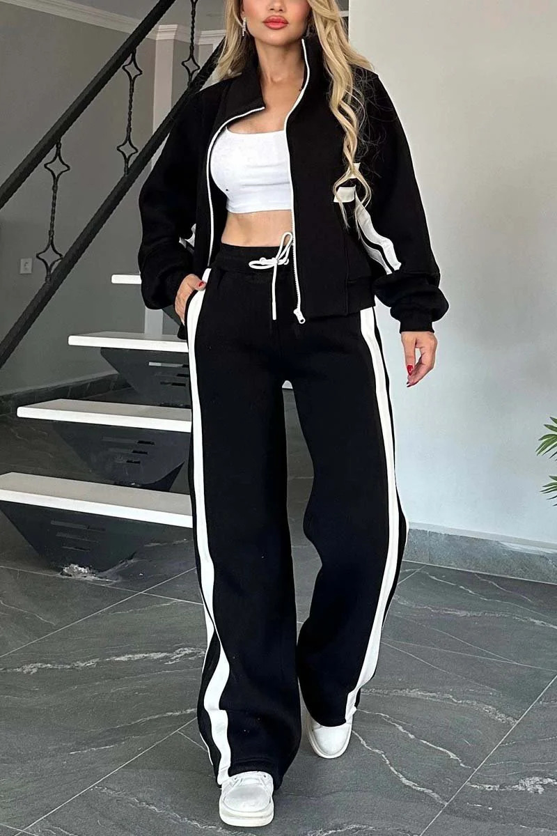 Women's Tracksuits Striped Zipper Coat Sweatpants Two Piece Set Women Casual Batwing Sleeve Sports Jacket Outfits Autumn Winter Sweatshirt Fashio
