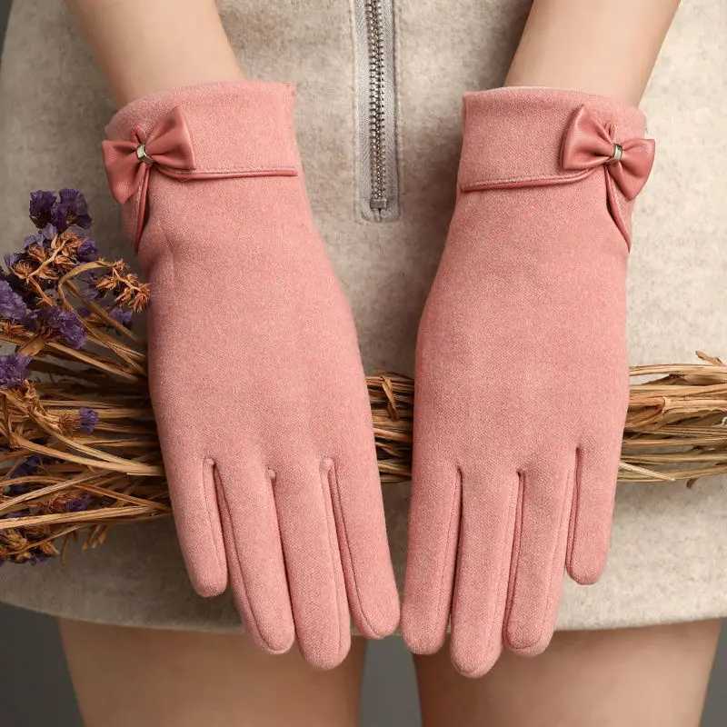 New Women Keep Warm Touch Screen Plus Velvet Inside Thicken Windproof Cycling Cute Lovely Bowknot Elegant Elasticity Soft Gloves Y251211