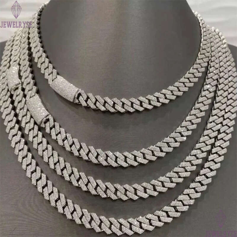 necklace moissanite chain Custom hip hop jewelry 925 sterling silver chain iced out VVS mossanite cuban link
