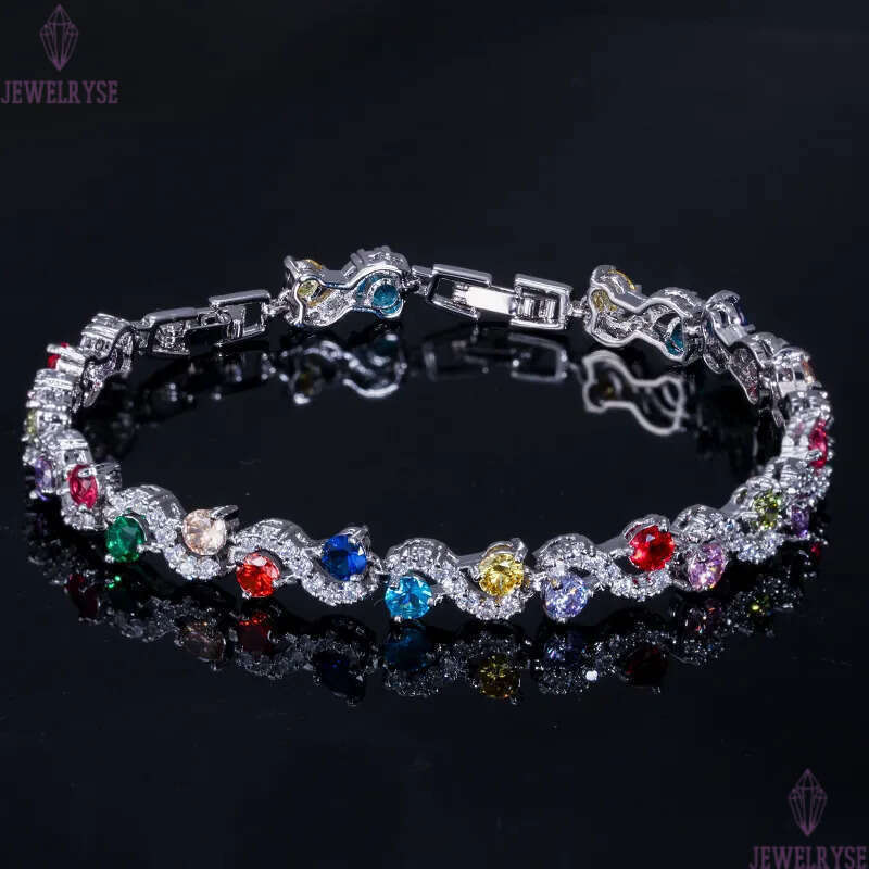 Exquisite Womens Bracelets jewelry Charm bracelet Round Switzerland AAA Cubic Zirconia Red White Green Ruby 18K Gold Plated Silver Brass Bracelet For 
