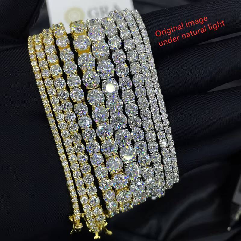 Ready to Ship Moissanite Tennis Chain Bracelet Ice Out 925 Silver Bracelet Hiphop Men Women Moissanite Bracelet