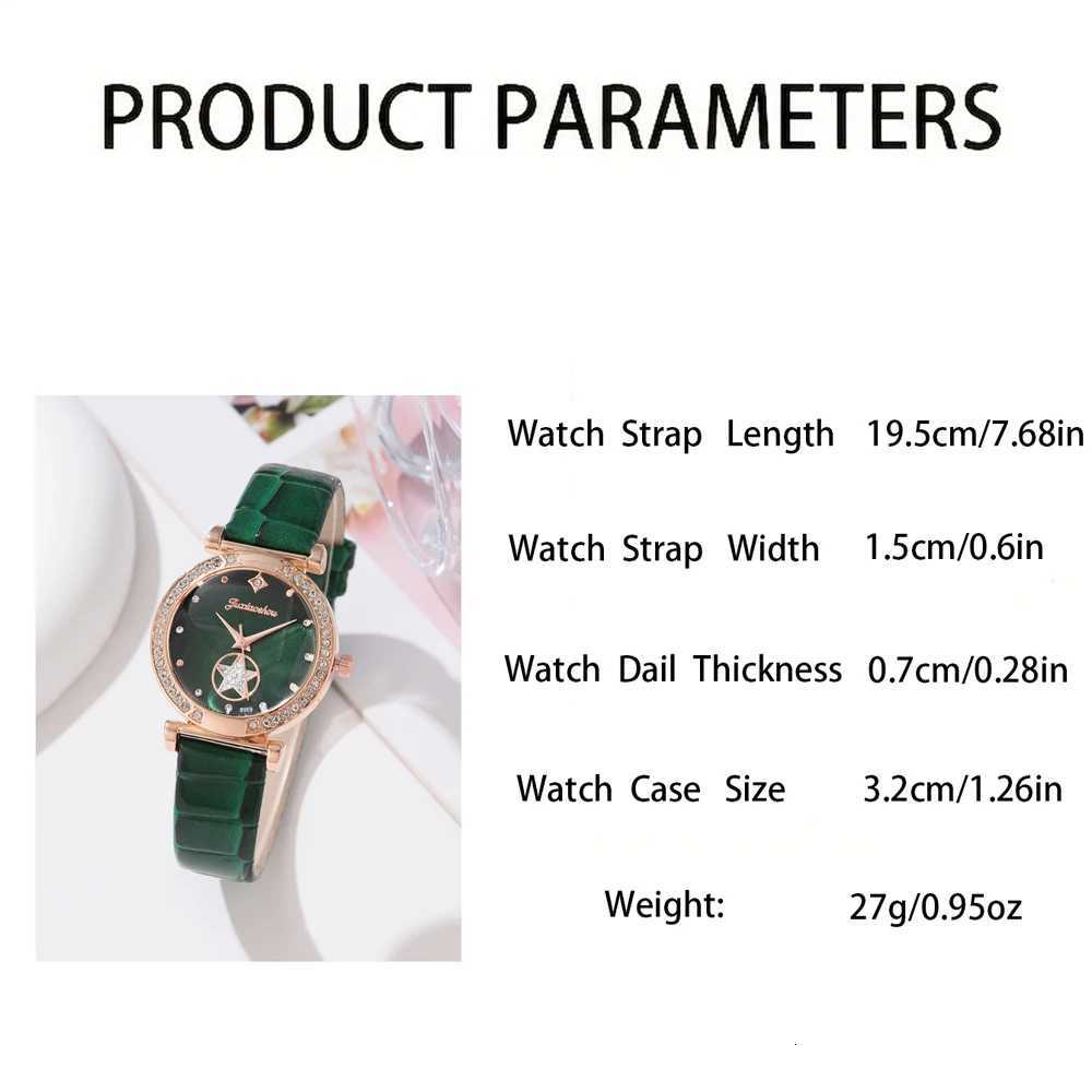 6PCS Set Green Luxury Quartz Watch Women Ring Necklace Earring Rhinestone Fashion Wristwatch Casual Ladies Bracelet Watches 6PCS Y251212