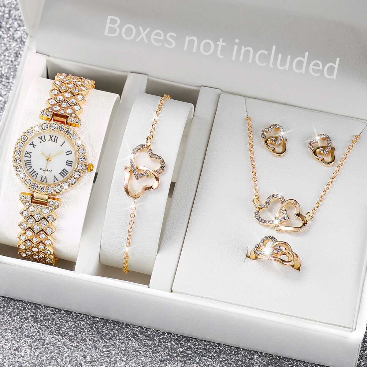6PCS/Set Luxury Women Watches Fashion Rhinestone Roma Dial Bracelet Band Quartz Watch Jewelry Set Reloj MujerWithout Box Y251212