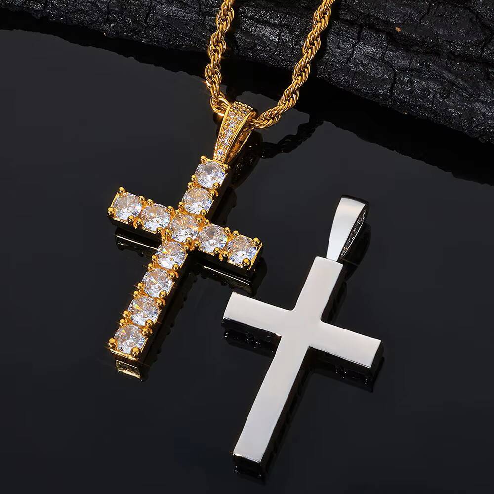 Hip-hop S925 Silver Moissanite Cross Pendant Retro Trend Jewelry Mens Necklace Custom Gold