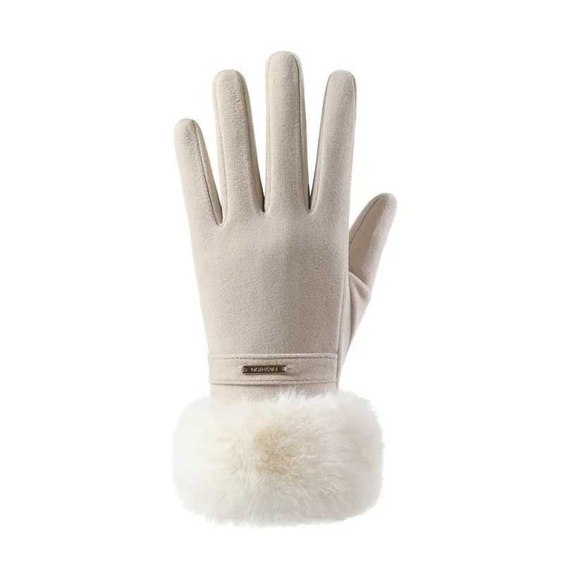 Popular Simple Warm Riding Plush Thick Fur Fashionable Touch Screen Finger Leakage Cold Proof Warm Gloves Y251211