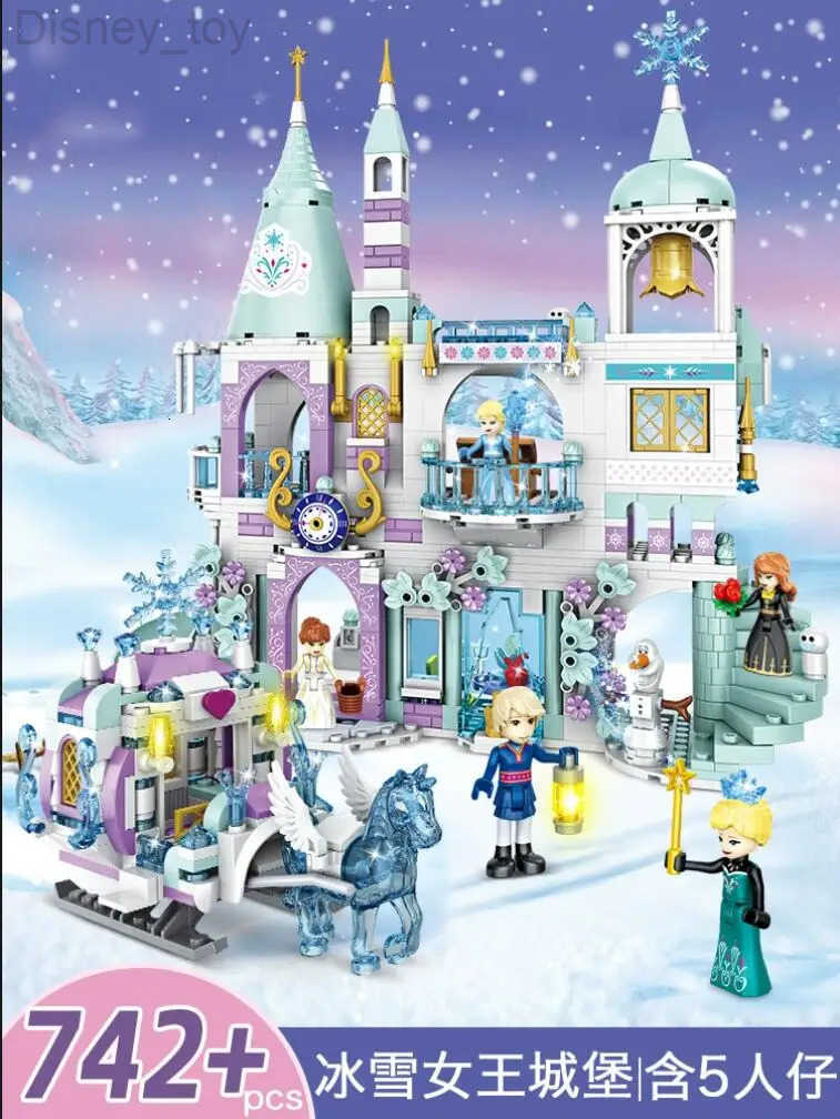 Disney Friends Princess Luxury Ice Castles Playground House Movies Winter Snow Horse Figures Building Blocks Set Toy For Girls Diy Gift H251212