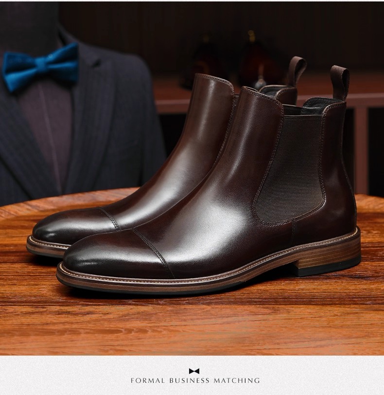 Men's High-Top Leather Boots Handcrafted British Fashion Large Size Premium Quality Two-Tie Closure Premium Quality Men's Footwe