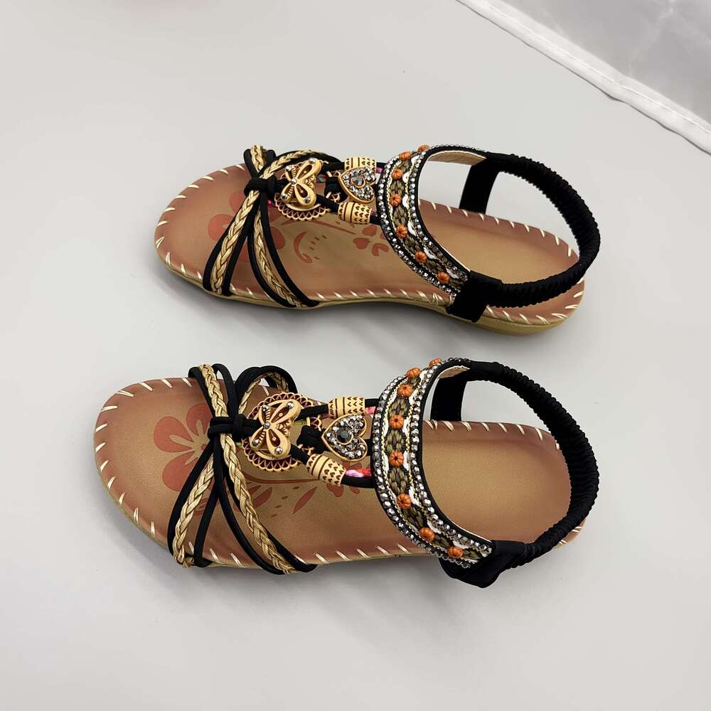 Women'S Bohemian Sandals Open-Toe Flat Shoes with Ankle Strap, Cushioned Insole & Non-Slip Sole - Lightweight Summer Footwear for Pool, Beach