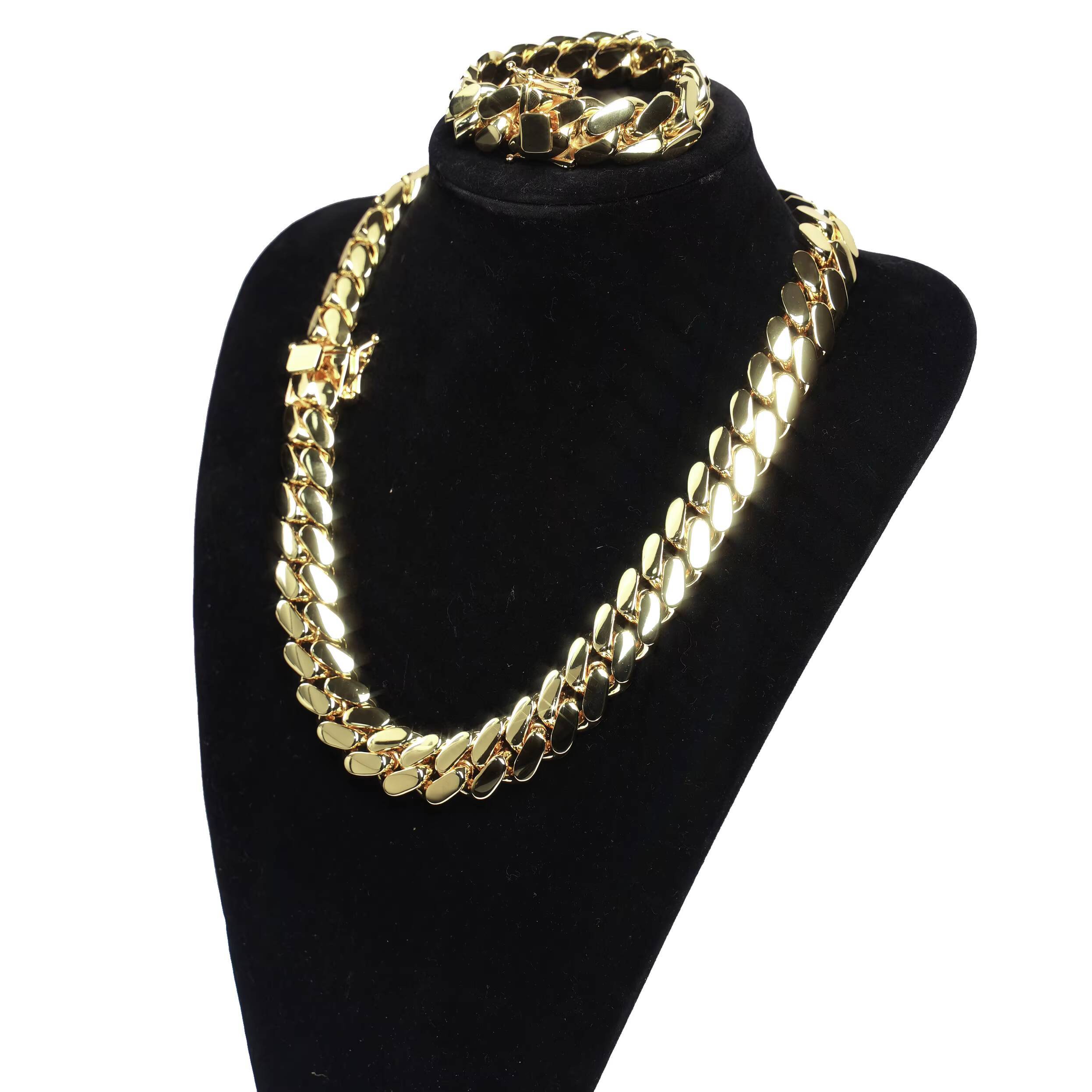 Wholesale Choker 18k Gold Chunky Custom Gold Link Chain 14k Gold Cuban Miami Chain 20mm Miami Cuban Necklace