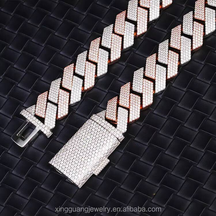 Hiphop in Stock Moissanite Cuban Link Chain 4row 20mm White Gold 2 Tones 925 Sterling Silver Iced Out Moissanite Cuban Chain