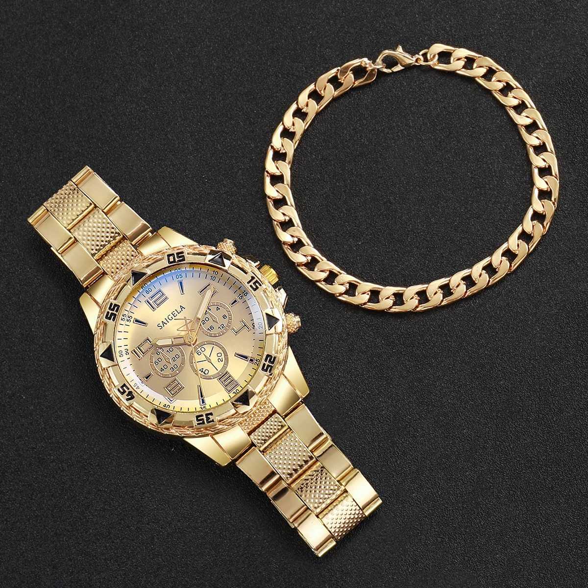 2PCS Fashion Stainless Steel Men Quartz Watch Luxury Men Business Watches Bracelet Set Relogio Masculino Without Box Y251212