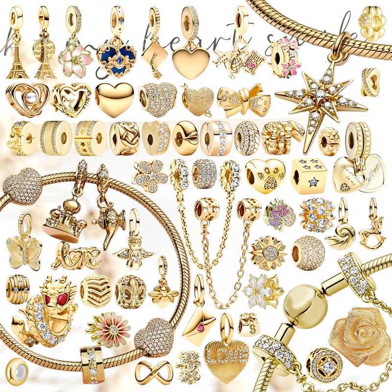 DIY Jewelry Gifts Sparkling Gold North Star Letter Infinity Knot Rose in Blo Charm Beads Fit 925 Sier Bracelet Y251212