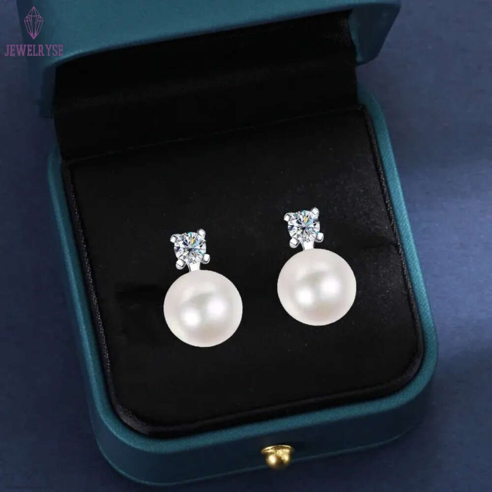 Houtros 0.1/0.3 Carat Moissanite Stud Earrings For Women Freshwater Pearl Drop Earring 925 Sterling Silver Fine Jewelry with GRA