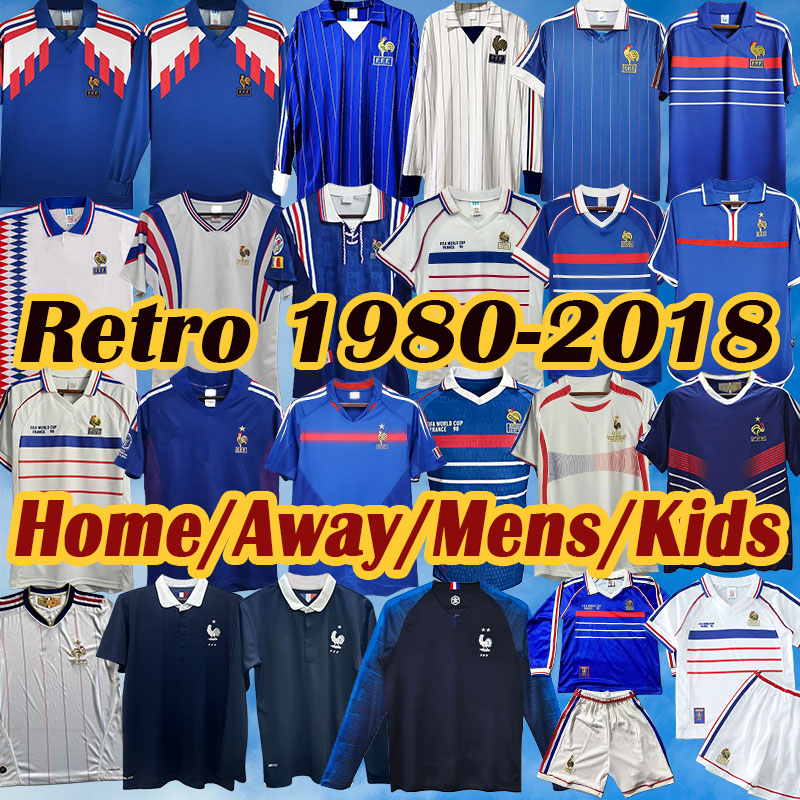 1998 80 retro soccer jerseys Home Away 1982 84 86 88 90 96 ZIDANE HENRY MAILLOT 98 00 02 04 06 DE FOOT football shirt REZEGUET DESAILLY french club Classic Vintage Jersey