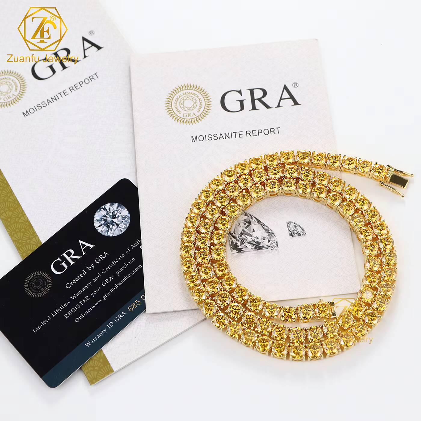 Wholesale 925 Sterling Silver Moissanite Tennis Chains 3mm-4mm Necklaces in Champagne Yellow Colors at Cheap Price