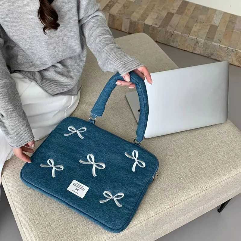 Bowknot Heart Denim Laptop Handbag Sleeve Bag For Macbook For Ipad Pro For Thinkpad Lenovo HP Dell Notebook PC Computer TabletT251212