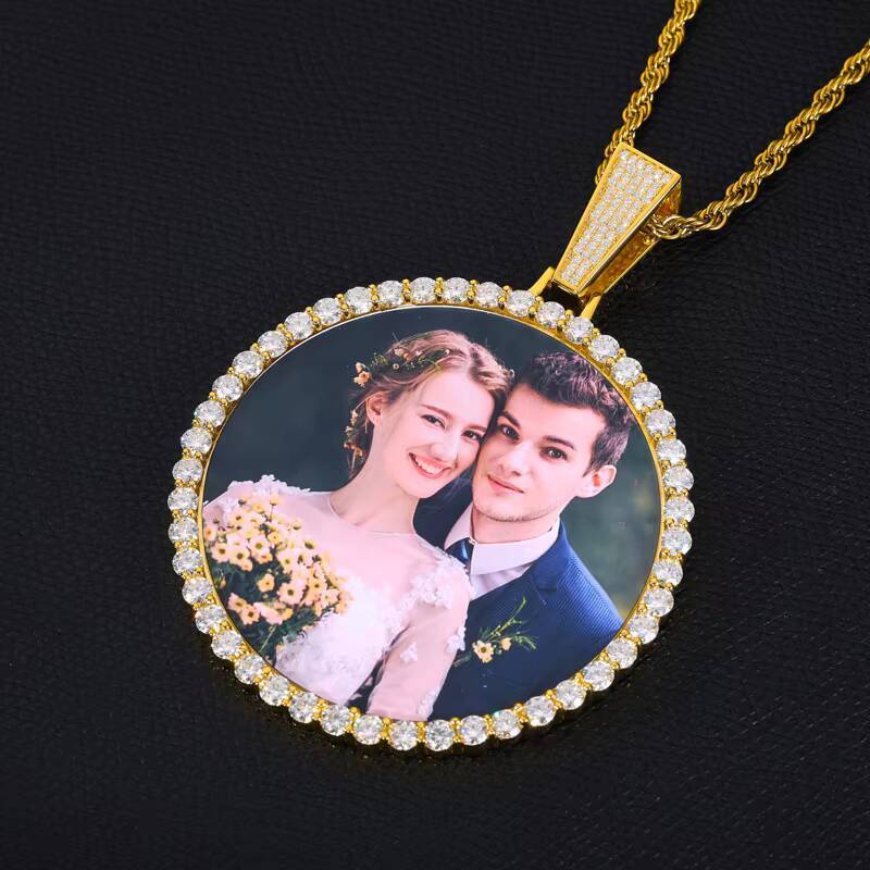 In Stock Custom Iced Out VVS Moissanite 68MM Round Memory Photo Pendant S925 Sterling Silver Can Diamond Test Hip Hop Jewelry - view 6