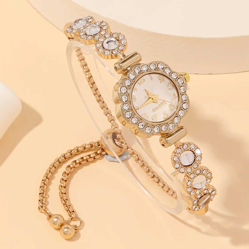 6PCS/Set Elegant Women Diamond Arabic Dial Quartz Wristwatch Ladies Fashion Rhinestone Bracelet Watch Jewelry Set Without Box Y251212