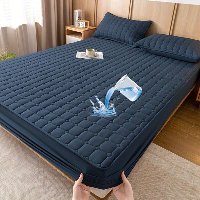 1pc Heavy-Duty Quilted Waterproof Mattress Protector 360° Full Coverage Cover, Deep Pocket Fitted Pad, & Non-Slip, Machine Washable Grey/White/