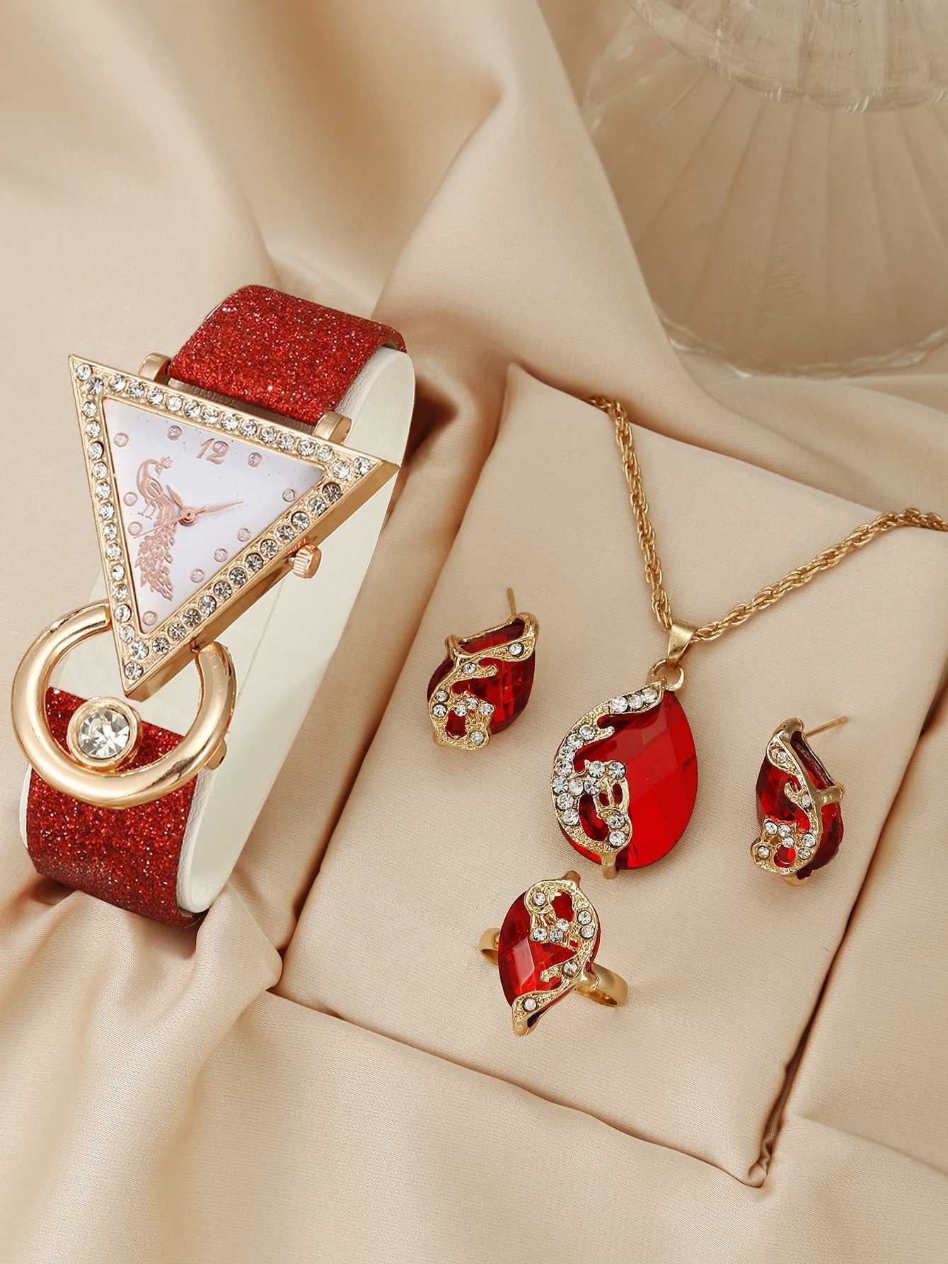 Luxury womens rhinestone quartz belt watchjewelry set Y251212