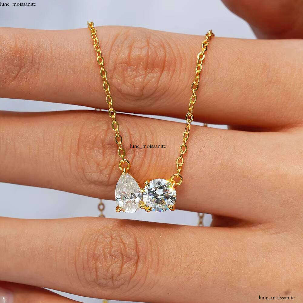 Exquisite 14k Gold Plated 1 + 1CT Double 925 Silver Jewelry Geometric Stone Women's Necklace