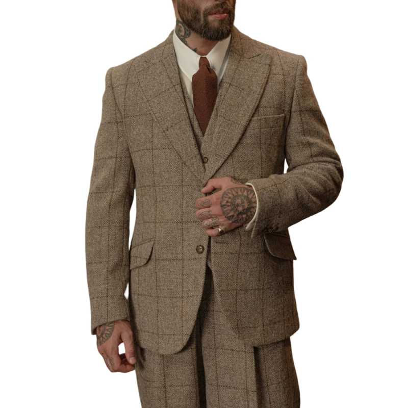Vintage Grid Men Suit 3 Piece Fit Blazer Pants Vest Single Breasted Winter Formal Business Customized trajes de hombre