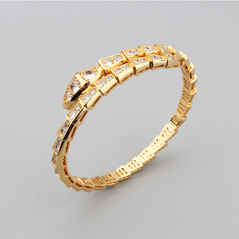 Baojia Gold Spring Inlaid Zircon Adjustable Thin Snake Bracelet Snake Bone Rose Gold Fashion Ring Bracelet