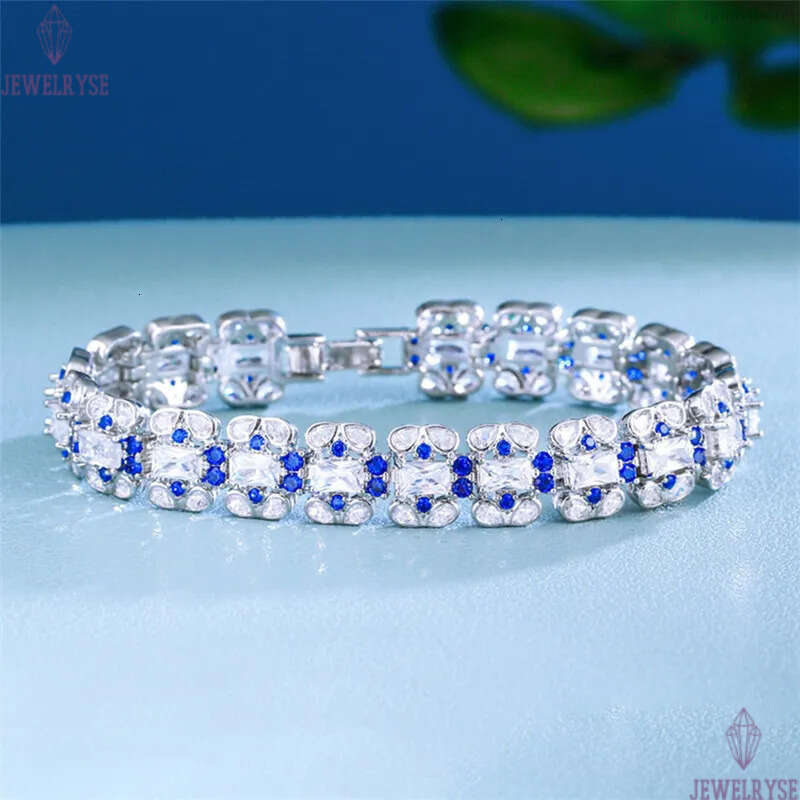 new trendy blue diamond tennis bracelet designer for woman length 17cm wedding bracelets chain AAA cubic zirconia copper chains bangles womens luxury 