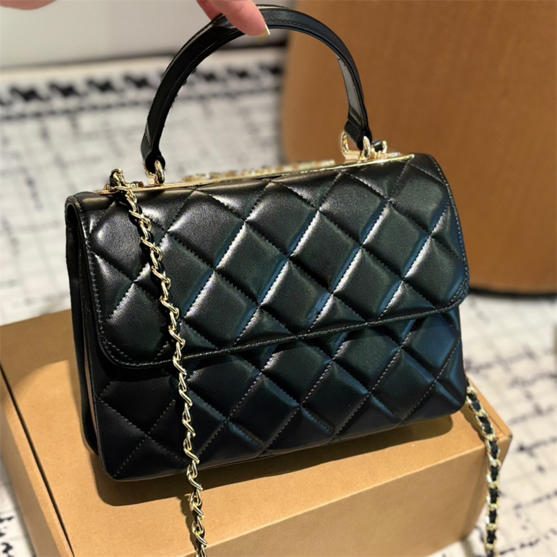 Calfskin Leather Trendy Bags Top Handle gold button Quilted Chain Cross Body Shoulder bag purse Classic Flap Famous Designer bag wallet 25x17cm