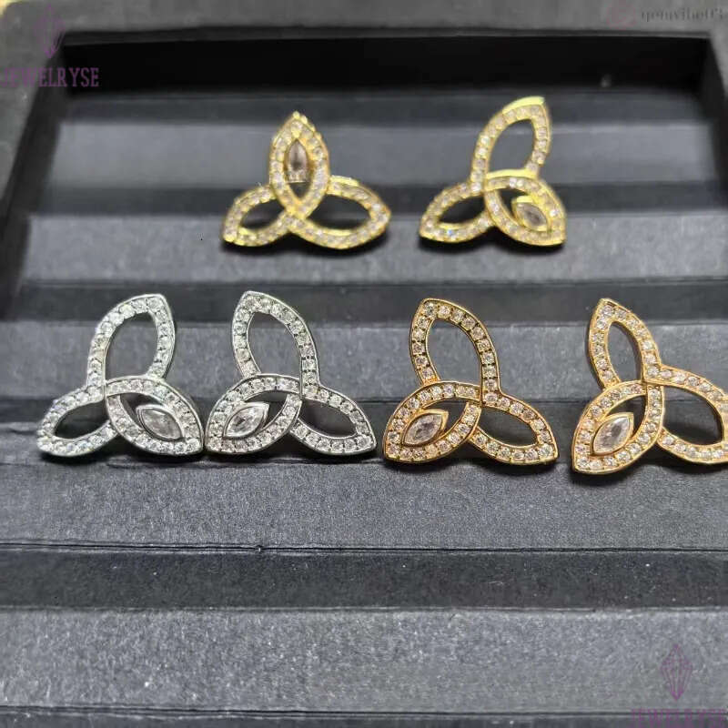 2025 new classic clover designer earrings for women girls sweet leaf leaves hollow full diamond 18k rose gold silver crystal earings ear rings jewelry