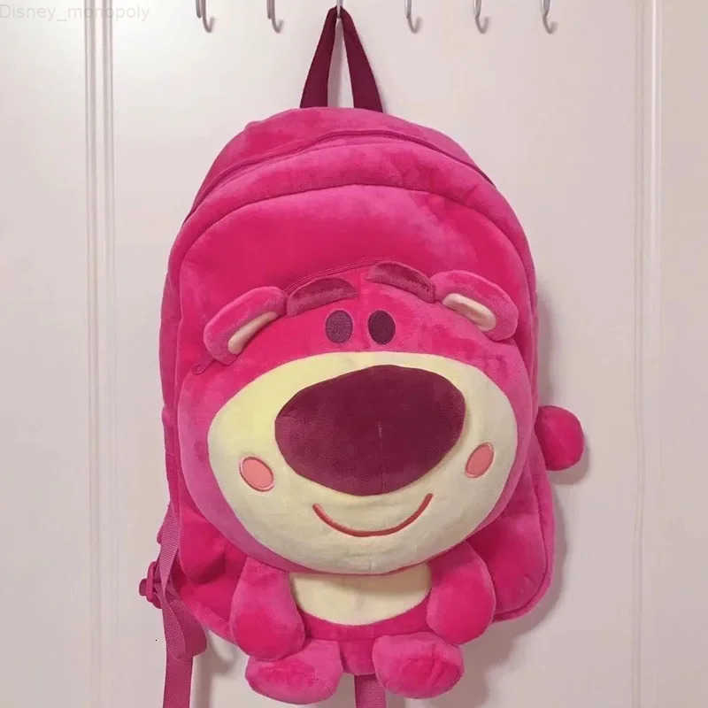Disney Cartoon Pink Strawberry Bear Backpack Student Cute Large Capacity Plush Backpack Childrens Daily Travel Portable H251212