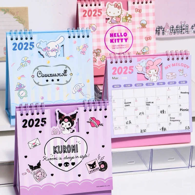 Sanrio 2025 Desktop Calendar Anime Kuromi Cinnamoroll My Melody Hello Kitty Calendar Kawaii Desktops Decoration Christmas Gifts H251212