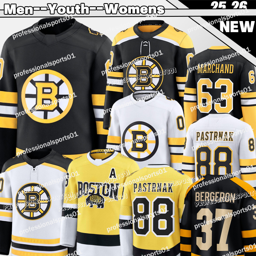 #88 David Pastrnak Jersey #63 Brad Marchand BostonS Bruins Jersey Hampus Lindholm Jeremy Swayman Hockey Jerseys 100th anniversary Stadium Series Jersey