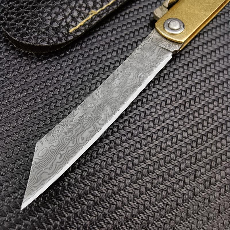 Mini Japanese Folding Knife, Vg10 Damascus Steel Blade, Copper Handle, Ideal for Camping Outdoor Fishing Daily Carry Tool, Survival Tools - view 5