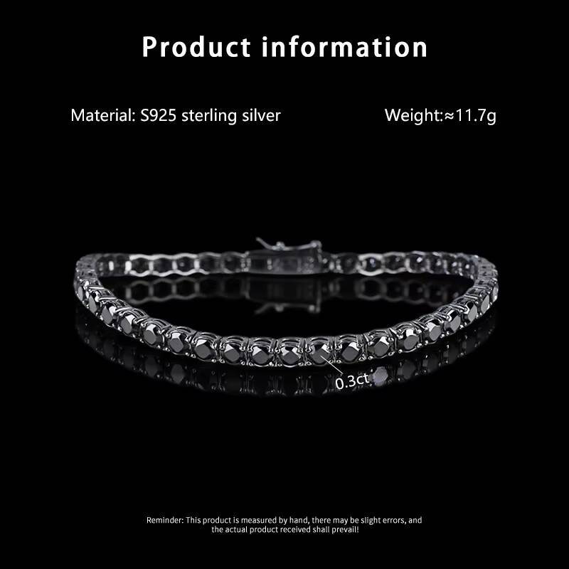 Cheapest Full Black Moissanite Tennis Chain Bracelet 925 Silver Bracelet Hiphop Men Black Moissanite Bracelet