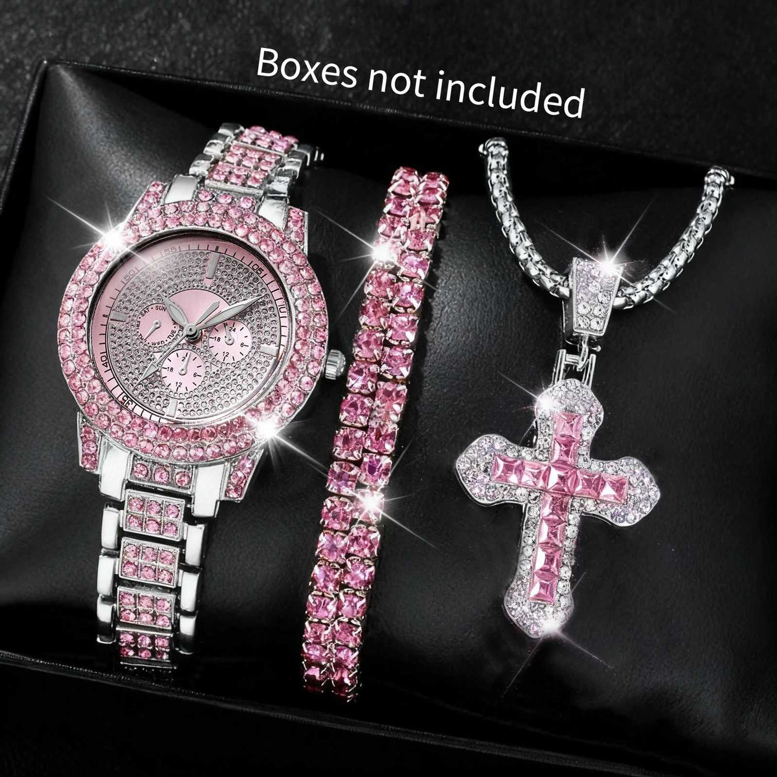 1/3PCS Luxury Rhinestone Women Watch Diamond Jewelry Set Elegant Steel Ladies Quartz Wristwatch Reloj MujerWithout Box Y251212